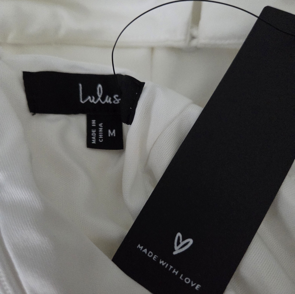 Lulus Beaming Perfection White Pearl Organza Tie-Strap Mini Dress Wedding Size M - Picture 4 of 4